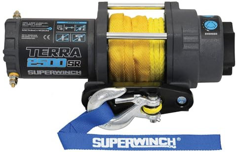 Superwinch Argano 1125270 Terra 2500SR 12V DC 2500lb/1133,99 kg Single Line Pull UTV/ATV Winch con Hawse Fairlead, 3/16 X 40 ft. Corda Sintetica, Telecomando Portatile, Interruttore Manubrio