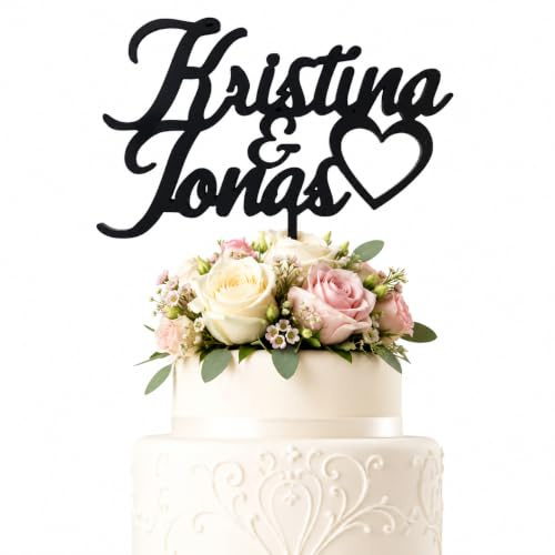 Cake Topper Personalisierte Acryl Hochzeitstorte Hochzeit personalisiert mit Namen Schwarz Topper Tortenfigur Tortenstecker Jubiläum Dekoration Wedding Cake Topper Personalised