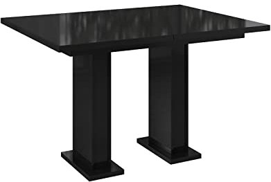 MEBLINI Esstisch Ausziehbar - Esszimmertisch Modern - Küchentisch - Ausziehtisch - Säulentisch - Ausziehbarer Tisch - Dining Table - Esszimmertische - 120-160x80x76cm - Gloss - Schwarz Hochglanz