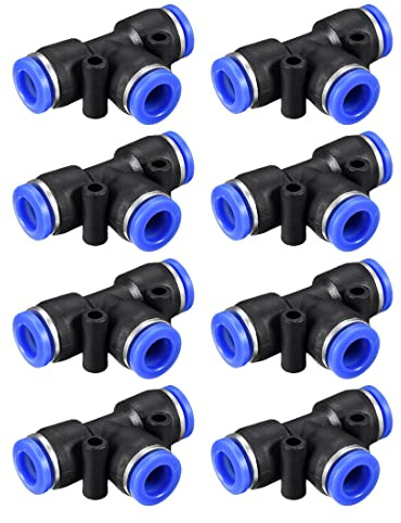 PATIKIL 8mm 5/16 Tubatura OD T Raccordi, 8pz Plastica Pressione per Collegare Tubatura Premi Blocco per Pneumatico Idraulico, Blu
