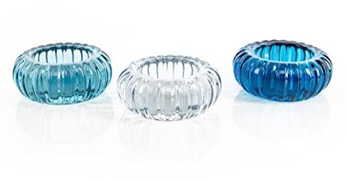 Logbuch-Verlag 3 Teelichtgläser blau Teelichthalter aus Glas blau weiß Tischdeko maritim Feste Kommunion Ø 8 cm