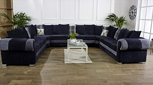 Black U Shape Sofa - Jumbo Cord Corner Sofa For Living Room Furniture - Large Cheap Couches - Modern Sofa Set - Scatter Back Sofa 005