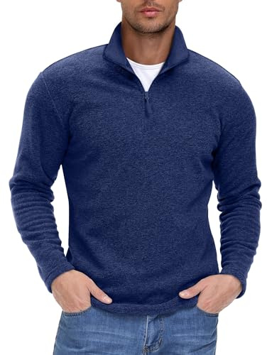 EKLENTSON Mens Fleece Jacket 1/4 Zip Winter Warm Pullover Sweatshirt Jumper | Outdoor Thermal Quarter-zip Sweater,Stand Collar Hiking Casual Running Workout Long Sleeve Top