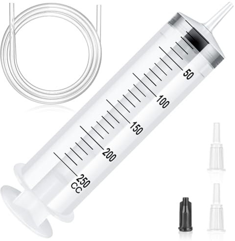 OFFCUP Seringue Plastique, 250ml Grande Seringues avec Tuyau, Grosse Seringues, Seringue Liquide de Mesure pour Science Laboratoire- Usage Industriel