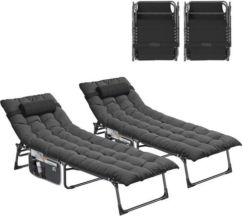 YITAHOME Sonnenliege 2er Set Klappbar mit Kissen 190x68x31cm Campingliege mit 5 Einstellbaren Positionen, Sonnenliegen mit Kopfteil & Seitentasche, Sonnenliege 200kg für Garten, Pool, Camping, Schwarz
