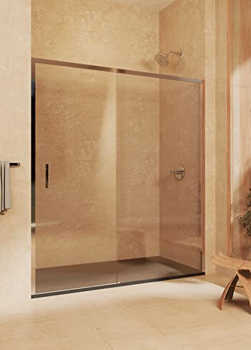 SOULBATH Mampara de Ducha Frontal corredera + Fijo, sin Perfil Inferior, Fácil instalación Vidrio de Seguridad 6mm antical, 95 a 100cm Ancho Adaptable x 195cm Alto, Puerta A Izquierda, Plata Brillo