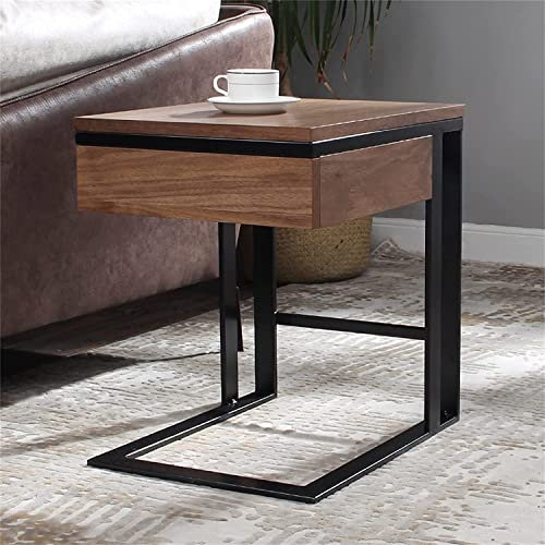 GLMGBP Quadratischer Beistelltisch für das Wohnzimmer, Sofa-Beistelltische mit Stauraum, Couchtisch aus schwarzem Walnussholz, nordischer minimalistischer Nachttisch, Kleiner C-förmiger Snacktisch