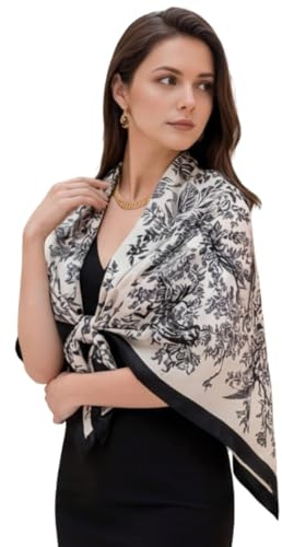 LA FERANI Damen Seidentuch beige bunt korean Stil Halstuch Seide formelle Anlässe Tuch Umschlagtuch leicht 90x90cm Geschenk für Sie