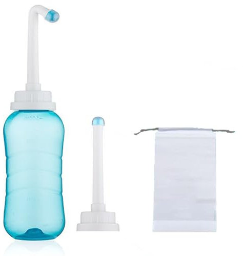 Brigtviee Po Dusche, Peri Bottle, Eva-Material für 100 ℃ Widerstand 500 ml mit Doppeldüsen, Portable Bidet für Vaginaldusche, Intimdusche, Tragbares Bidet, Mobiles Reise Bidet, Dammpflege,Blau