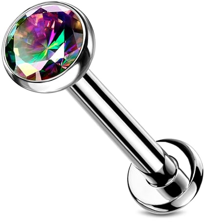 Stachelkleid Labret Piercing Titan Zirkonia Silber Push-In Ohne Gewinde Knorpel Helix Tragus Ohrstecker Tragus Lippe Universalpiercing Kugel Flach