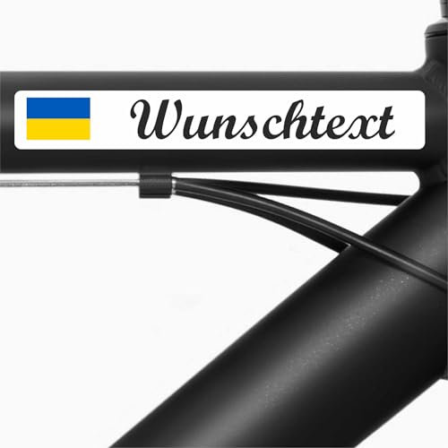 INDIGOS UG - Fahrradaufkleber Rahmen Ukraine - glatt - Fahne Aufkleber selbst gestalten - 13 Flaggen mit Wunschtext personalisiert - Namensaufkleber - Sport, Rennen - Fahrradrennen