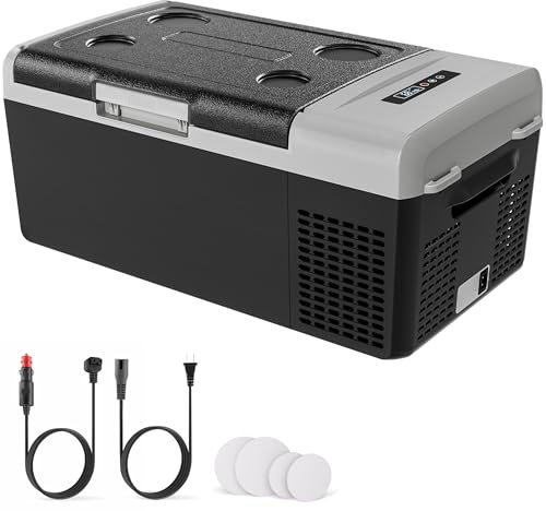 EKOJUCE 12 volt kylskåp, 23QT (21 L) kompressor elektrisk kylare, 12 V kylskåp --15,6°F~44 °F, bilkylskåp 12/24 V DC och 110-240 V AC för camping, fiske, resor, hem