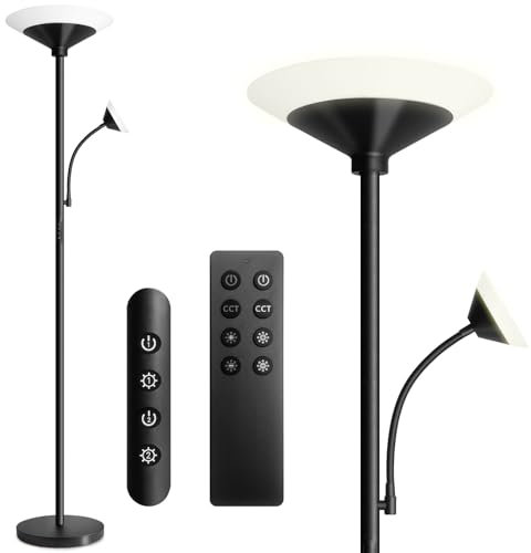 BBHome Lampada da Terra Soggiorno Dimmerabile, Piantana Lampada LED 27W con Lampada da Lettura 6W, Lampada da Terra Moderna con Telecomando e Touch per Soggiorno, Camera da Letto, Ufficio
