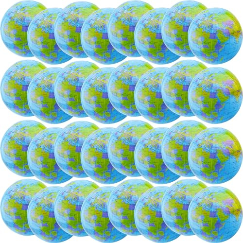 Restroma 32 Pack Large Inflatable Globe Bulk Blow up Globe Beach Ball Inflatable World Globe for Summer Pool Swimming Party Favors