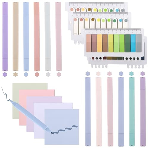 ZIGefofo 12 Textmarker Pastell 1200 Blätter Haftnotizen Transparent mit Herrscher Sticky Notes aus Papier Highlighter Pen Set für Back to School Aesthetic Schulsachen Bible Marker Book Annotations