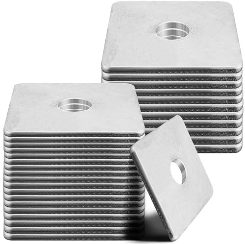 Yaocom 30pcs Galvanized Square Washers Plate 5/8 ID, 3X 3 Od 1/8 Thickness Heavy Duty Steel Gasket Flat Washers Nut Anti-loosening Plate Fastener for Construction and Industrial Equipment