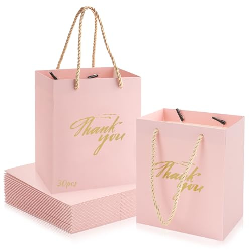 30PCS kleine Geschenktüten, Mini Bridesmaids Papier Geschenktüte mit Griff, Schleife Band Braut Hochzeit Bulk Favour Gift bags, Mini Rosa Geschenke Tüten für Babyparty, 13x8x15cm (Rosa, 30 Stücke)