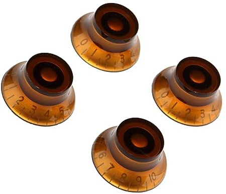 4 Stück Acryl Gitarrenknöpfe mit 10 Stück Skala für E-gitarre und Bass | Braune, Spitze Ersatzkappen, Passend für Schaltungsplatine, als Austausch für Lautstärkeregelung