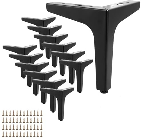 ZOFUN 12er-Set Möbelfüße Schwarz,15 cm Möbelfüße Metall Sofafüße Metall, Schrankfüsse Bis 800 KG, Dreieck Tischbeine Möbelbeine aus Stahl, Fuß für TV-Möbel, Kleiderschrank mit 48 Schrauben