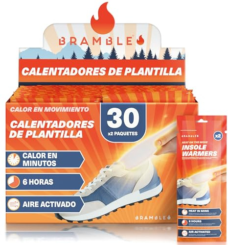 Bramble – Fußsohlenwärmer (30 Paar, 60 insgesamt) – Vollflächige Fußwärmsohlen für Schuhe und Stiefel – Luftaktiviert und geruchsfrei – Bis zu 10 Stunden Wärme