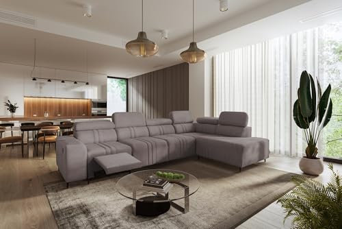 All4All Ecksofa mit Schlaffunktion Fabio XI Mix 340 cm x 211 cm - Eckcouch mit Bettkasten - Wohnlandschaft in L-Form - Modern - XXL Sofa mit Fußhocker - Seite Rechts - Taupe - Easy Clean Stoff 26