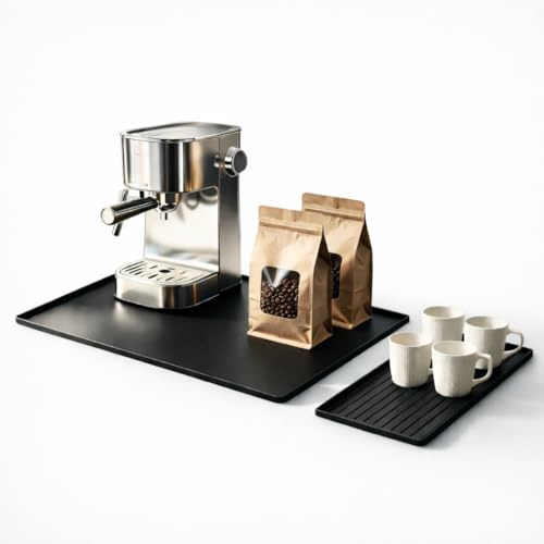 Kaffeemaschinenunterlage, 2-in-1 mit Abtropfmatte für Kaffeevollautomaten | Rutschfeste, hitzebeständige Silikonmatte für Coffee Bar, Spüle und Arbeitsplatte; fängt Tropfen auf und schützt vor Kratzern