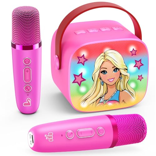 Dislocati Gåva flicka 3–12 år, Karaoke Princess med 2 Bluetooth-mikrofoner för flickor sjunger du karaoke spel för flickor 3–12 år gammalt fodral med mikrofon bärbar röstbyte