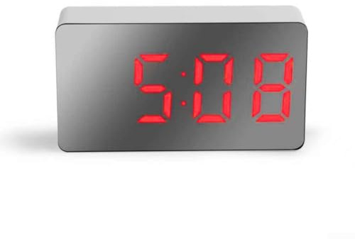 Mini-LED-Spiegeluhr, elektronische digitale Auto-Uhr, Reisewecker, tragbar, mehrfarbige Schriftuhr, leiser Betrieb (rot)