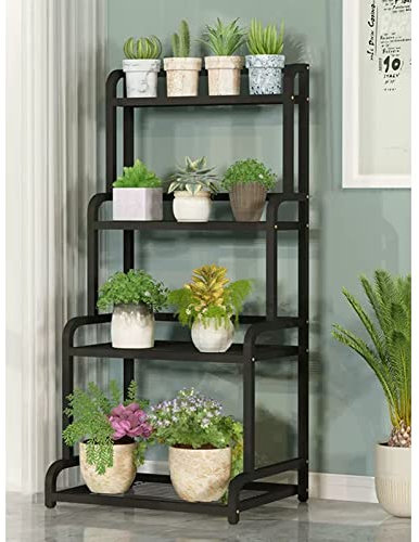 Pflanzenständer für den Innenbereich, 4-stufiges Blumenregal, Blumenbank, Metall-Eisenregal für große Pflanzen, schwarzer Blumentopfhalter für den Außenbereich, Garten, Balkon, Wohnzimmer (G