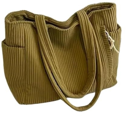 SMMZRF Freizeittasche Damen Cord Handtasche Große Kapazität Multi-Pocket Reißverschluss Casual Bag Schultertasche