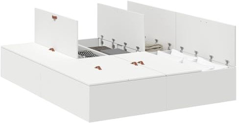 vidaXL Bettgestell mit Speicher Weiß 140 x 200 cm Holzwerkstoff, Geräumiges Bett, modernes Gestell, Funktionelles Design, ordentlicher Raum, stylische Möbel, platzsparende Lösung