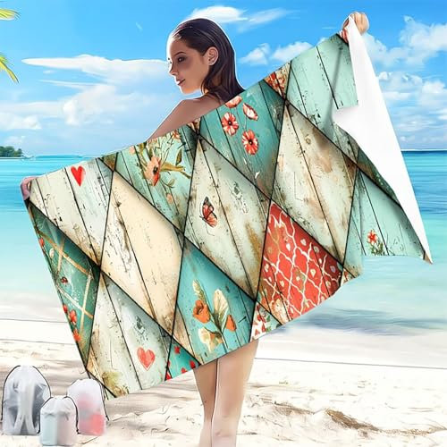 Telo Mare Microfibra Spiaggia 80x160 cm Telo Mare Grande Blu Antisabbia Asciugatura Rapida, Ultra Assorbente Salvietta da Compatta Salvaspazio Asciugamano Microfibra, per Piscina Spiaggia Fiore 2-A