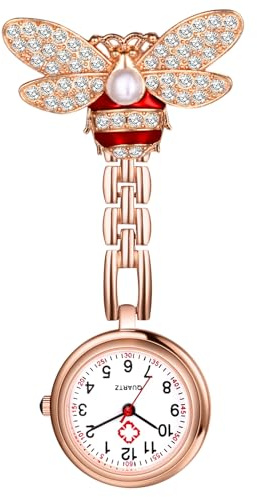Avaner Montre Infirmière pour Blouse: Montre de Poche Broche Élégante avec Abeille de Strass et Cadran Chiffres Arabes en Alliage Doré - Cadeau pour Personnel Médical Journée des Infirmières