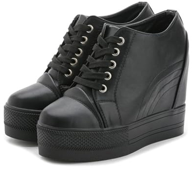 Sneakers Con Zeppa Nascosta For Donna Alla Moda Con Punta Tonda Con Plateau E Altezza Crescente Scarpe Da Tennis Casual Sportive Da Lavoro(Black,37 EU)