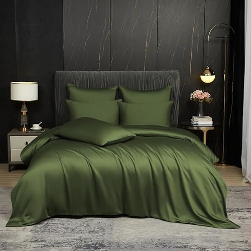 Gezu Bambou Bettbezug 220 x 240 cm, Grün, Bettwäsche 220 x 240 cm, für Erwachsene, Doppelbett, Cool Tencel Lyocell, Bettwäsche, Seide, glatt, glänzend, Deluxe, Bettbezug aus Bambus mit Reißverschluss
