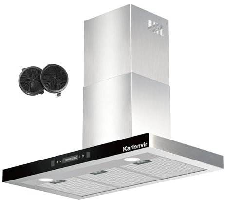 Karienvir Dunstabzugshaube 90cm Abluft, 650 m³/h, APP & Touch Wandmontierte Dunstabzugshaube, Umluft- und Kanalsystem A++ Energieeffizienz,LED Lights, Edelstahl
