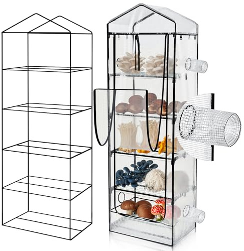 Windyun Tienda de campaña de cultivo de hongos, 5 niveles de 80 x 27 x 19 pulgadas, mini invernadero con rejillas de ventilación de 4 pulgadas, compatible con accesorios, monotub para invernadero