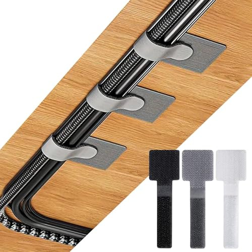 60pcs Hook and Loop Cable Ties, gliship Adhesive Wire Management, Adjustable Cable Straps Cord Wrappers, Sticky-Back Cord Organizer for Kitchen Appliances Office, Home (Black+Grey+White)