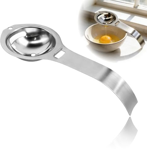 1 pezzo Separatore uova in acciaio inox, separatore tuorlo e albume, utensile da cucina con manico allungato, igienico, durevole, facile da pulire, ideale per dolci