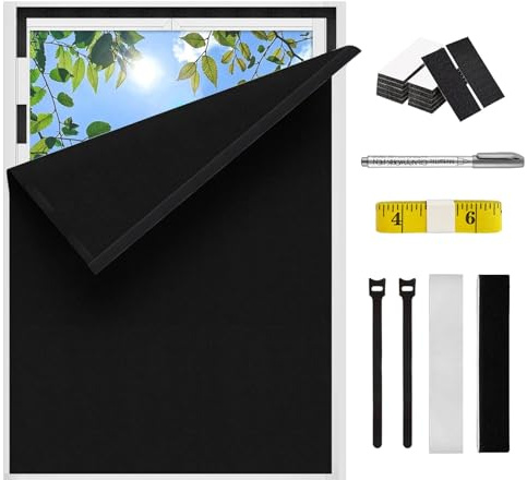 AMFUN 150x200CM 100% Blackout Blinds Curtain, Cutting any Size Shape, No Drill Stick On BlackOut Blinds, Measuring Tape for Bedroom, Travel, Skylight (Black)