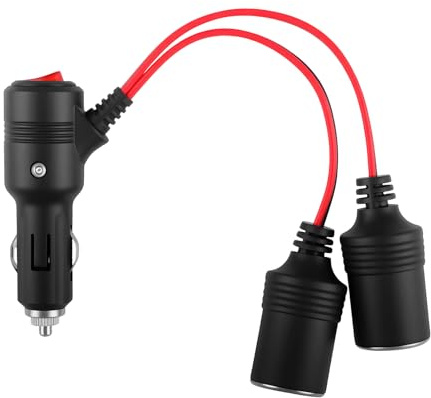 Auto Zigarettenanzünder Verteiler 1 auf 2, KFZ Zigarettenanzünder Stecker für 12V 24V Fahrzeuge, Verlängerungskabel mit Schalter und LED-Anzeige
