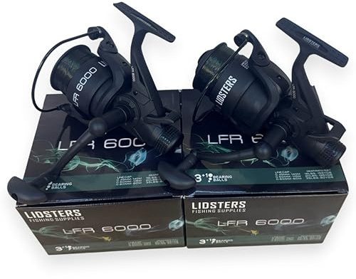 2 x Lidsters LFR 6000 Carp Fishing Reel 3+1BB Free runner Black Preloaded 18lbs