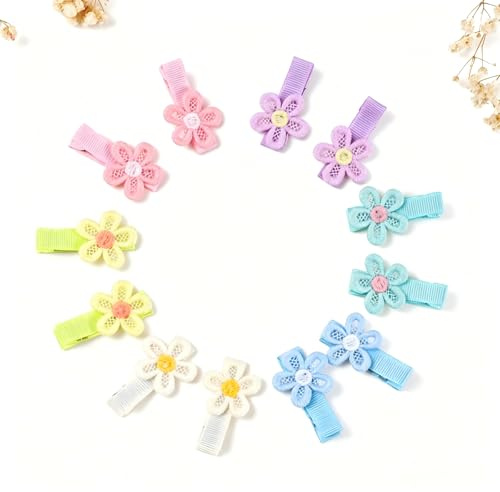 12Pcs Cute Flower Baby Hair Clips for Girls, Soft Girls Hair Clips with Full Fabric Covered Duckbill Grosgrain Barrettes Lovely Toddler Hair Accessories for Fine Hair's Birthday Gifts, 6 Colours