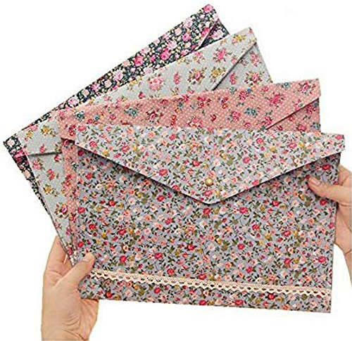 funnylive 4 PCS; Individuelle Filz A4 Größe Floral Muster Dokument Ordner mit Snap Button Büro Dokument Medaille Stationery Lagerung Organizer