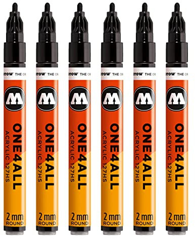 Molotow One4All 127HS Acryl Marker (2,0 mm Strichstärke, hochdeckend und permanent, UV-beständig, für fast alle Untergründe) 6 Stück Farbe 180 signalschwarz