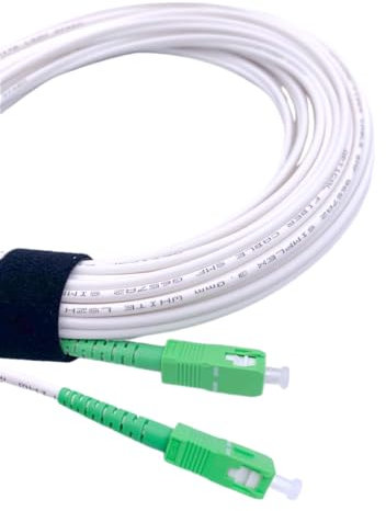 Elfcam Fibra óptica Cable SC/APC a SC/APC monomodo simplex 9/125µm LSZH, Blanco/Verde (15M)