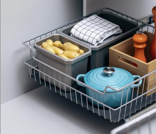 stauraum Korbauszug 35kg – Silber – 500/80, Schrankauszug Teleskopschublade für 50er Schrank