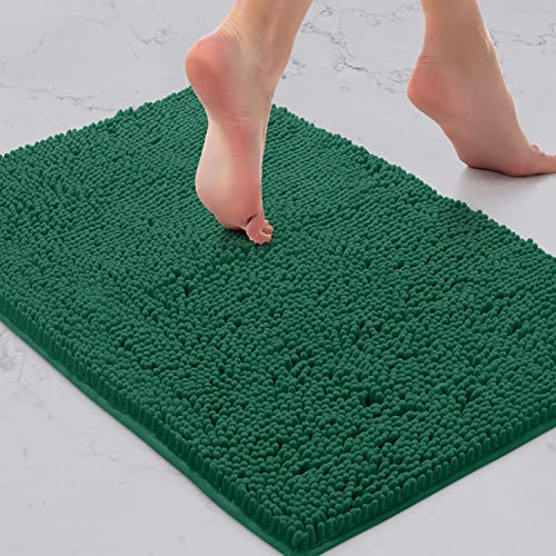 LuxUrux Badematte, extra weicher, rutschfester Plüsch, luxuriöses Chenille-Mikrofaser-Material, super saugfähig, zotteliger Badteppich, maschinenwaschbar und trocknergeeignet (43,2 x 61 cm, Jägergrün)