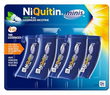 NiQuitin 4mg Minis Mint Lozenges - Mint Flavour (5 x Pack of 20 Minis Nicotine Lozenges) - On The Go Oral Stop Smoking and Vaping Aid - Pocket Sized Containers