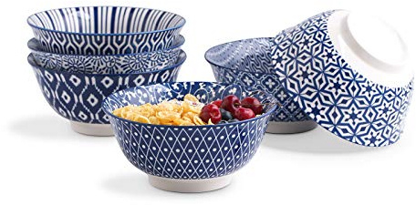 Selamica Müslischalen, 237 ml Dessertschalen 6er Set, kleine Schüsseln Set, Porzellan Suppenschalen für Dessert, Eis, Vintage-Blau